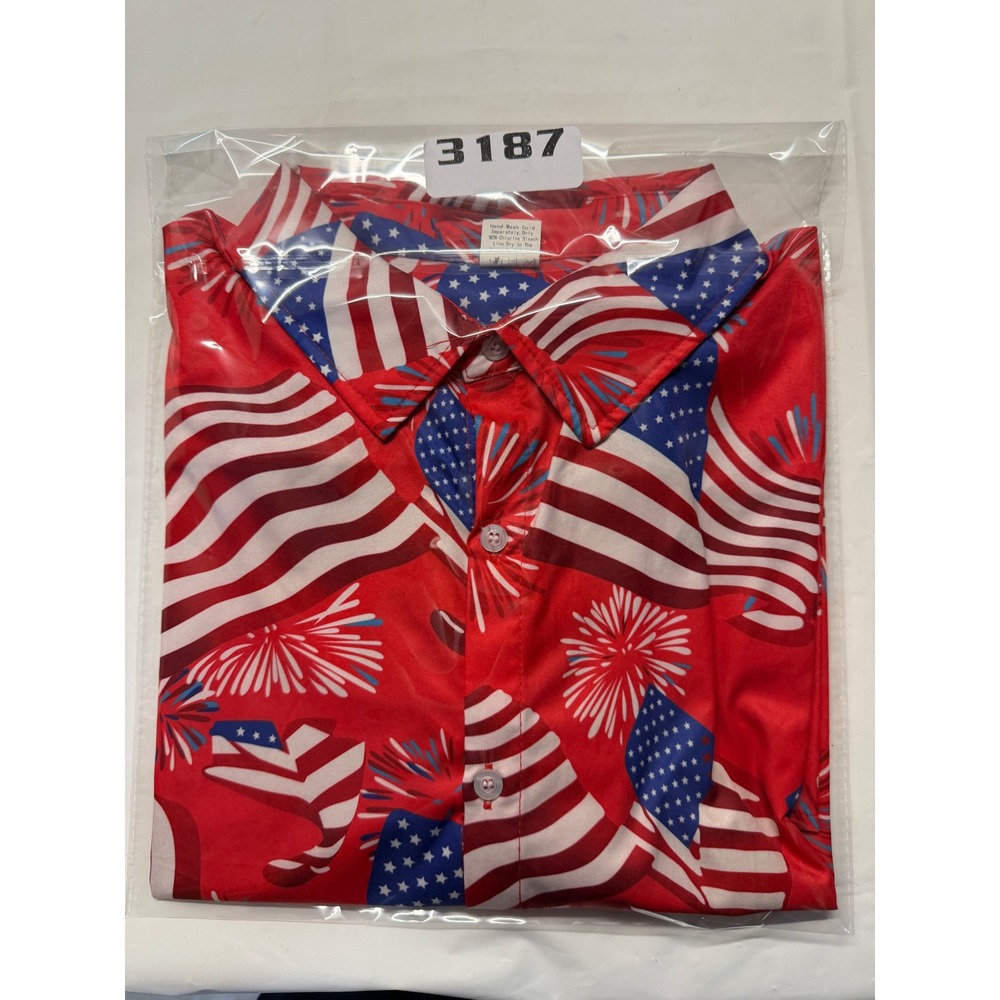 Mens American Flag Fireworks Button Down Shirt Red Patriotic 4th of July XXL - Picture 8 of 8